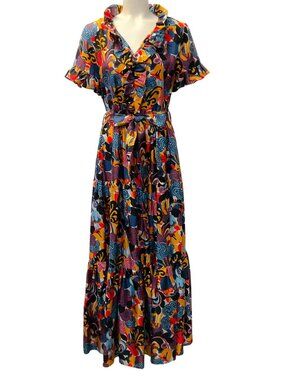 La DoubleJ Multi Silk Ruffled Midi Dress